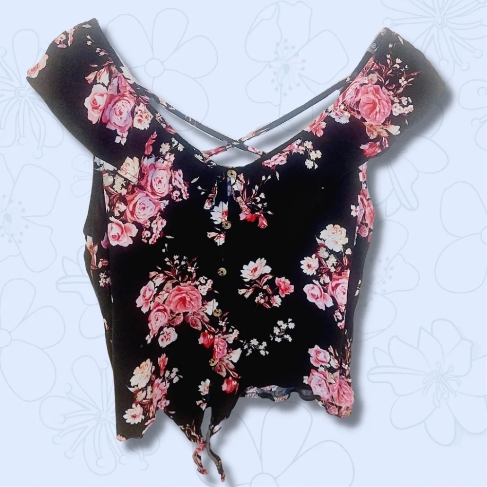 No Boundaries | Women's Pink&Black Floral Blouse | Large 11-13 | NEW | NWOT |​